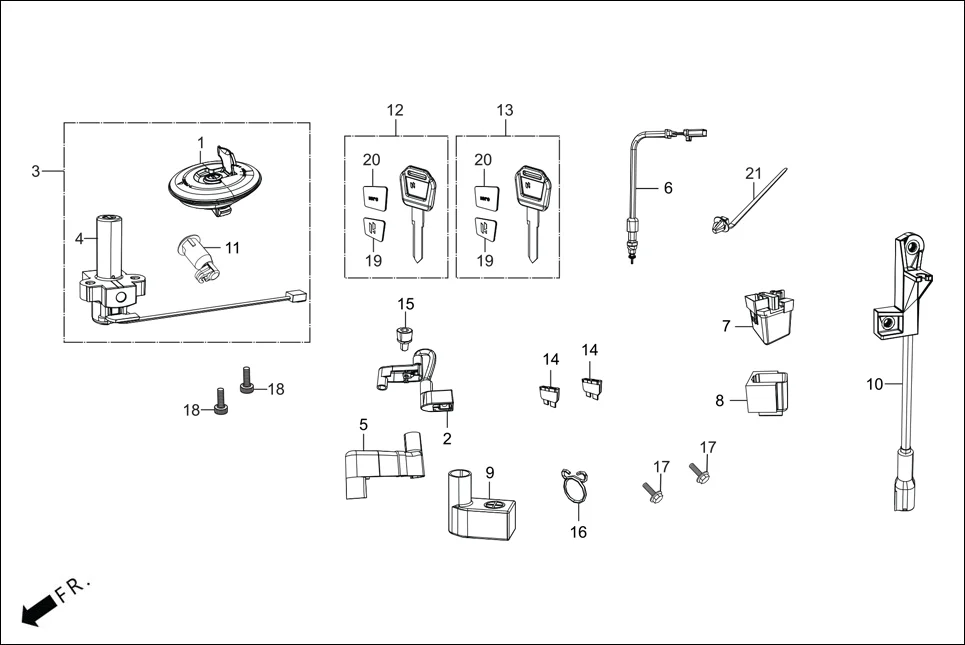 F-23 SWITCH ASSY ./ RELAY / LOCK ASSY. / KEY BLANK assembly diagram for Hero XTREME 160R(JULY,2025)