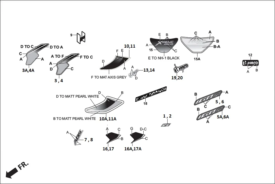 F-27 STRIPES/MARK assembly diagram for Hero XTREME 160R(JULY,2025)