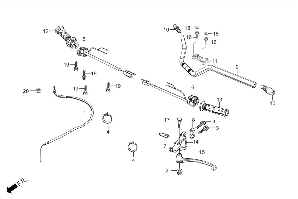 F-3B HANDLE &amp; HNDL COVER(HANDLE LEVER / SWITCH/CABLES) assembly diagram for Hero XTREME 160R(JULY,2025)