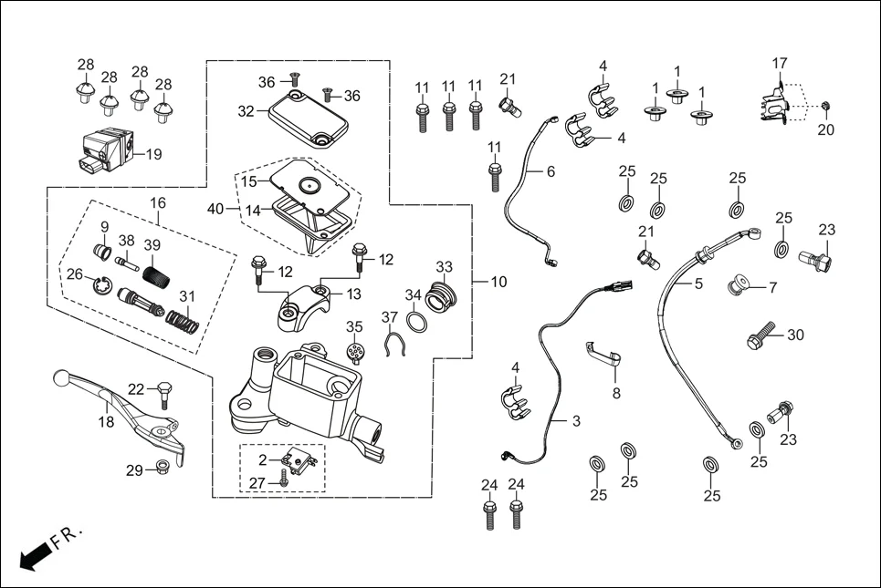 F-4A FRONT BRAKE (MASTER CYLINDER) diagram showing 90145-RAA-000