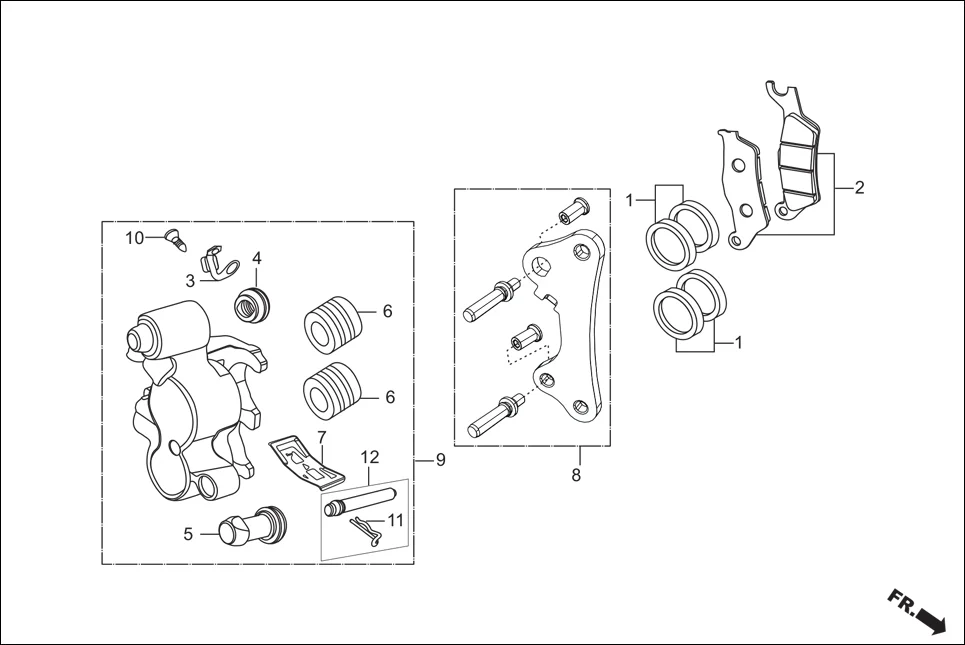 F-4B FRONT BRAKE(CALIPER ASSY ‘R’ FR.) assembly diagram for Hero XTREME 160R(JULY,2025)