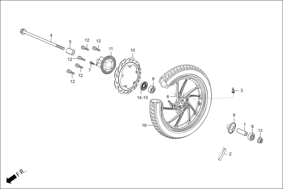 F-7 FRONT WHEEL assembly diagram for Hero XTREME 160R(JULY,2025)