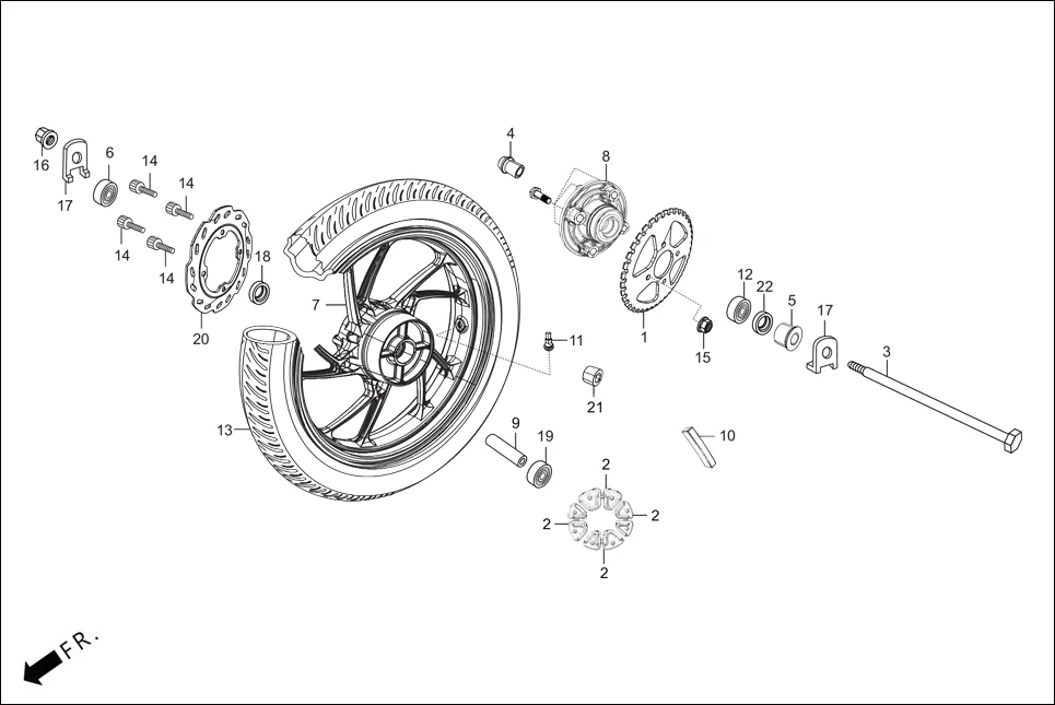 F-9-DISC RR WHEEL /FLANGE ASSY. DRIVEN assembly diagram for Hero XTREME 160R(JULY,2025)