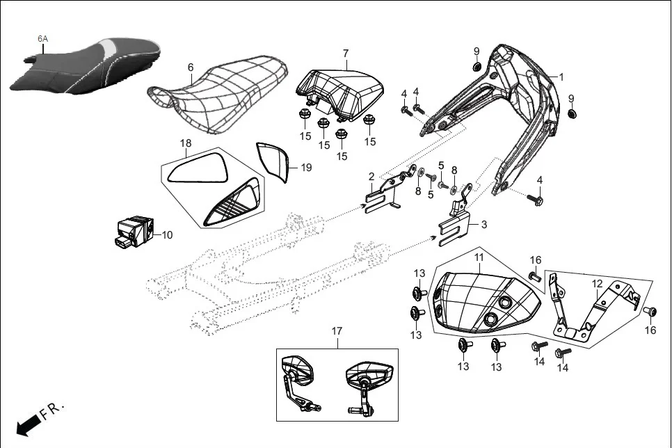 F-29A REAR HUGGER FENDER/COVER ASSY. SEAT(OPTIONAL) diagram showing 17547-ACR-000