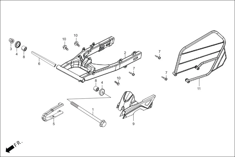 F-18A SWINGARM / GUARD SAREE / CHAIN CASE assembly diagram for Hero XTREME 160 4V PREMIUM(August,2023)