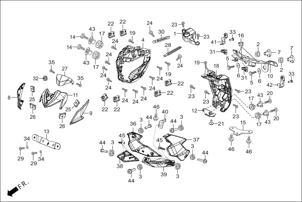 F-1A FAIRING(FR. VISOR/COWL/STAY) assembly diagram for Hero XTREME 160 4V PREMIUM(August,2023)