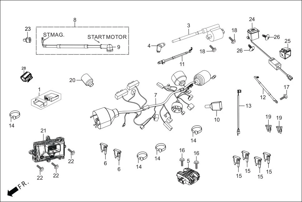 F-24 ELECTRICALS(WIRE HARNESS/START CABLES) assembly diagram for Hero XTREME 160 4V PREMIUM(August,2023)