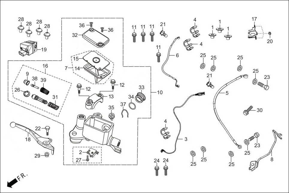 F-4A FRONT BRAKE(MASTER CYLINDER) diagram showing 38520-RAA-000