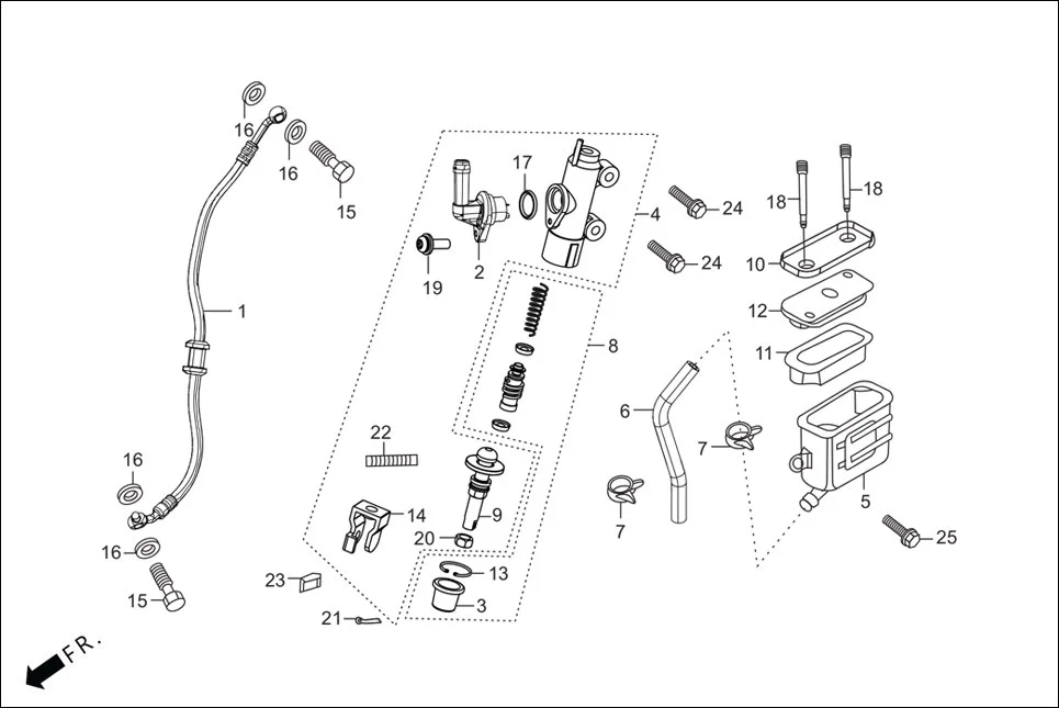 F-8 REAR BRAKE(MASTER CYL.) assembly diagram for Hero XTREME 160 4V PREMIUM(August,2023)