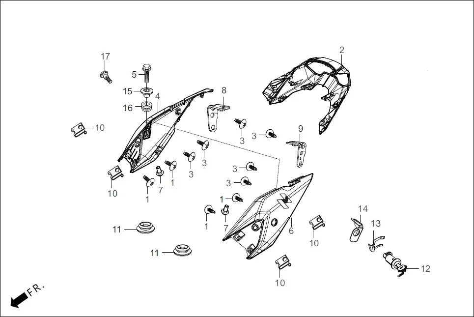 F-10A BODY COVER(R./L. COWLS) assembly diagram for Hero XTREME 160 4V FLAT PILLION(JULY, 2024)