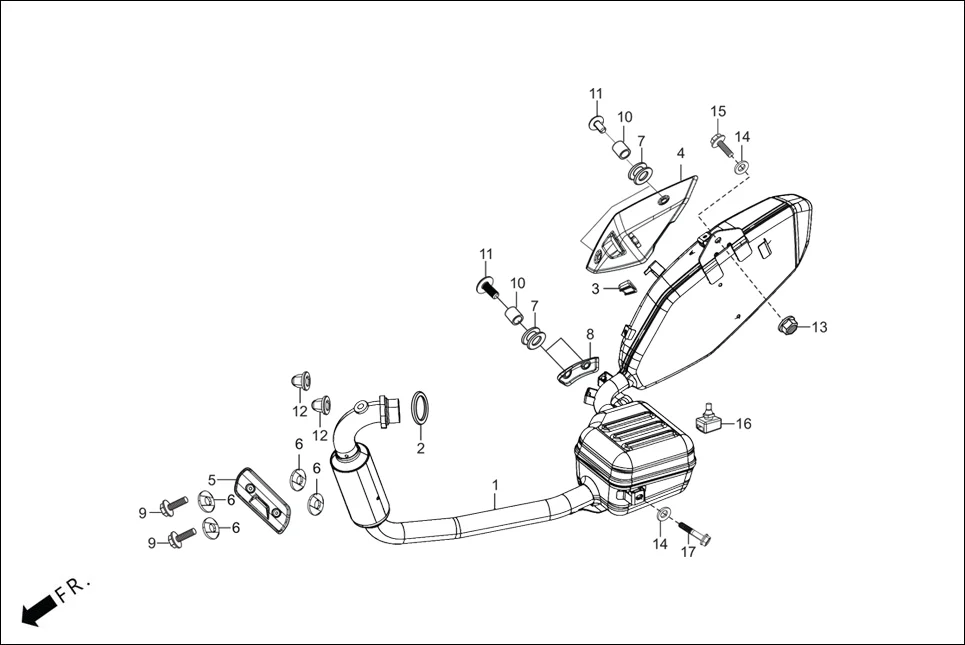 F-14 MUFFLER assembly diagram for Hero XTREME 160 4V FLAT PILLION(JULY, 2024)