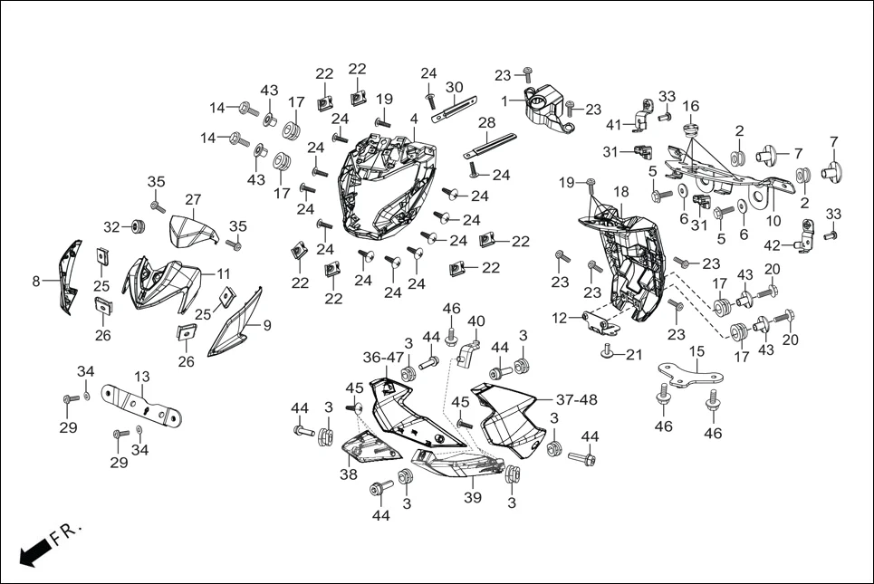 F-1A_W/O-CONN FAIRING(FR. VISOR/COWL/STAY) diagram showing 64360-ACR-300F