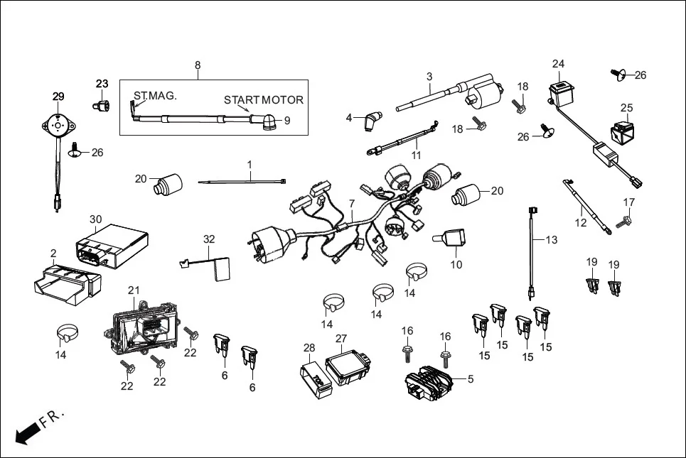 F-24_CONN ELECTRICALS(WIRE HARNESS/START CABLES) assembly diagram for Hero XTREME 160 4V FLAT PILLION(JULY, 2024)