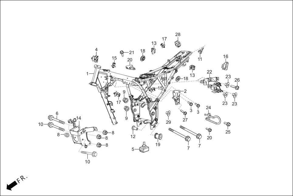F-25_CONN FRAME BODY assembly diagram for Hero XTREME 160 4V FLAT PILLION(JULY, 2024)
