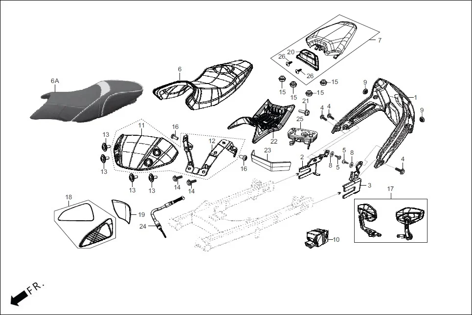 F-29A REAR HUGGER FENDER/COVER ASSY. SEAT(OPTIONAL) assembly diagram for Hero XTREME 160 4V FLAT PILLION(JULY, 2024)
