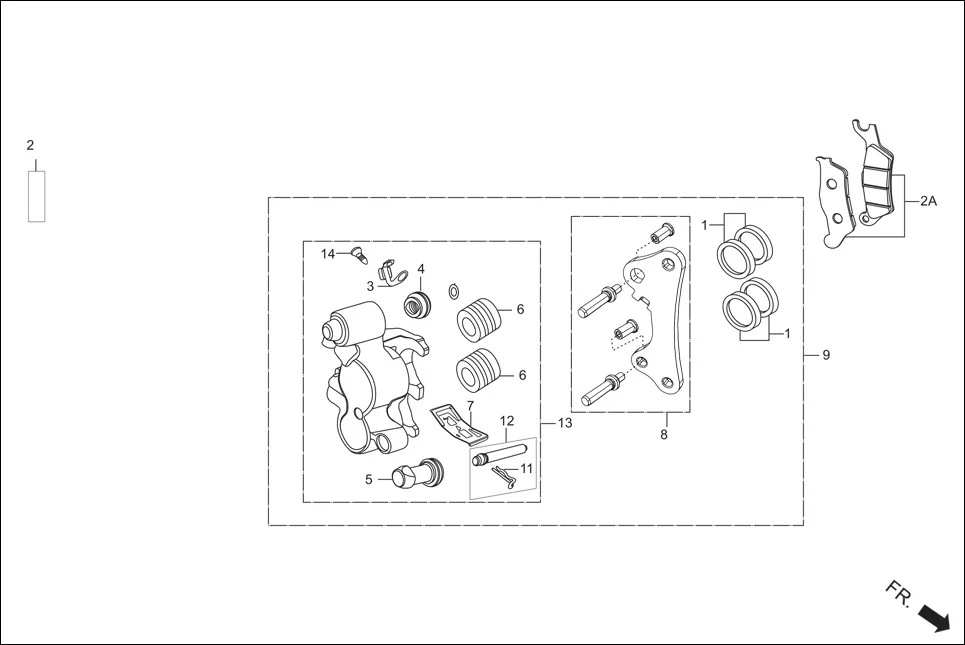 F-4B_BASE FRONT BRAKE(CALIPER ASSY ‘R’ FR.) assembly diagram for Hero XTREME 160 4V FLAT PILLION(JULY, 2024)
