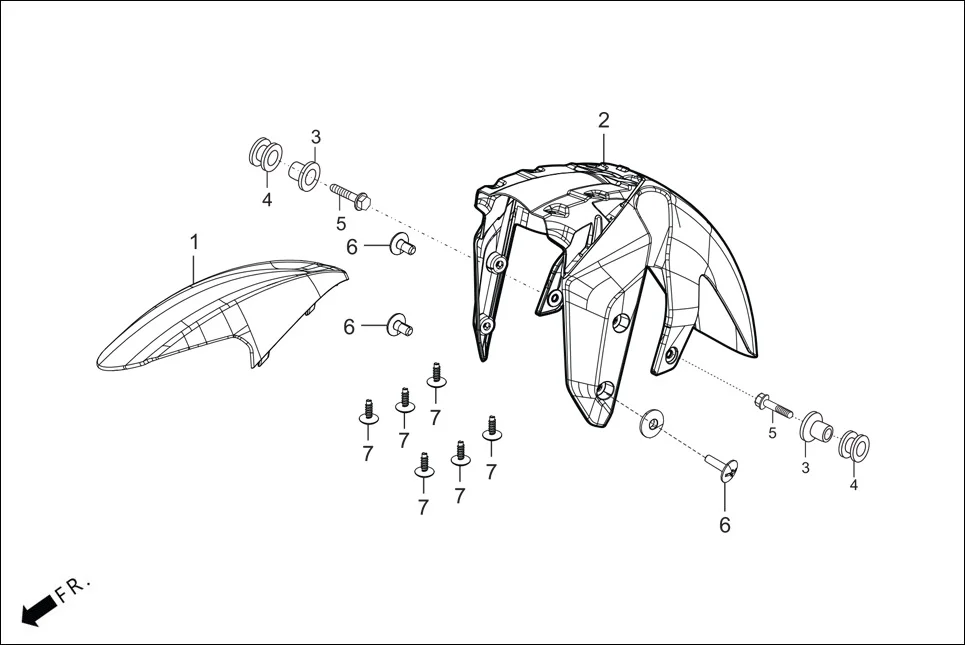 F-5_CONN FRONT FENDER assembly diagram for Hero XTREME 160 4V FLAT PILLION(JULY, 2024)