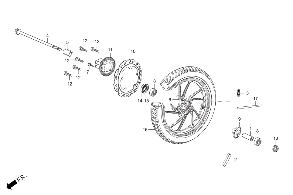 F-7_BASE FRONT WHEEL assembly diagram for Hero XTREME 160 4V FLAT PILLION(JULY, 2024)