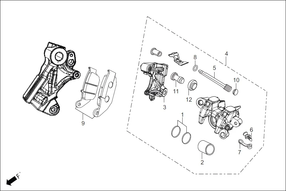 F-8A REAR BRAKE(CALIPER ASSY. REAR)(DISC) assembly diagram for Hero XTREME 160 4V FLAT PILLION(JULY, 2024)