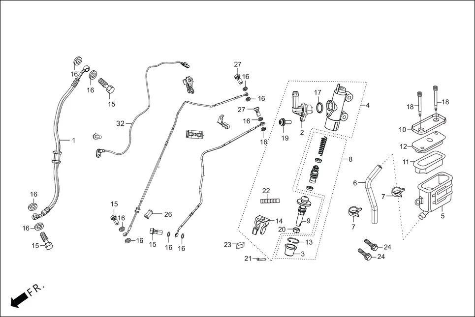 F-8_BASE REAR BRAKE(MASTER CYL.)(DISC) assembly diagram for Hero XTREME 160 4V FLAT PILLION(JULY, 2024)