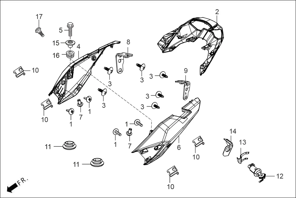 F-10A BODY COVER(R./L. COWLS) assembly diagram for Hero XTREME 160R(JUNE,2025)