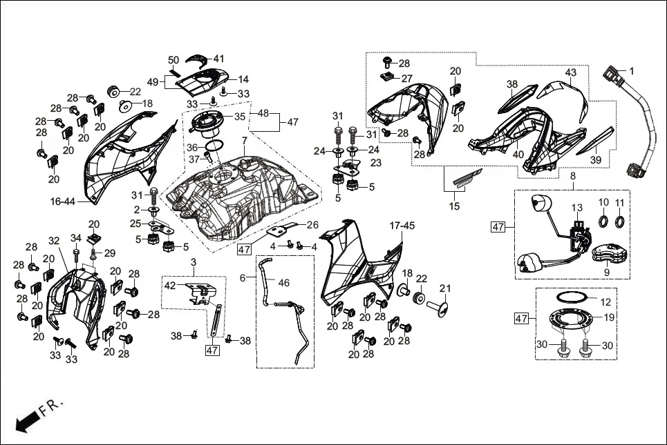 F-11-MID FUEL TANK assembly diagram for Hero XTREME 160R(JUNE,2025)