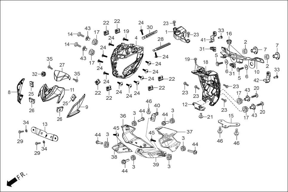 F-1A FAIRING(FR. VISOR/COWL/STAY) assembly diagram for Hero XTREME 160R(JUNE,2025)