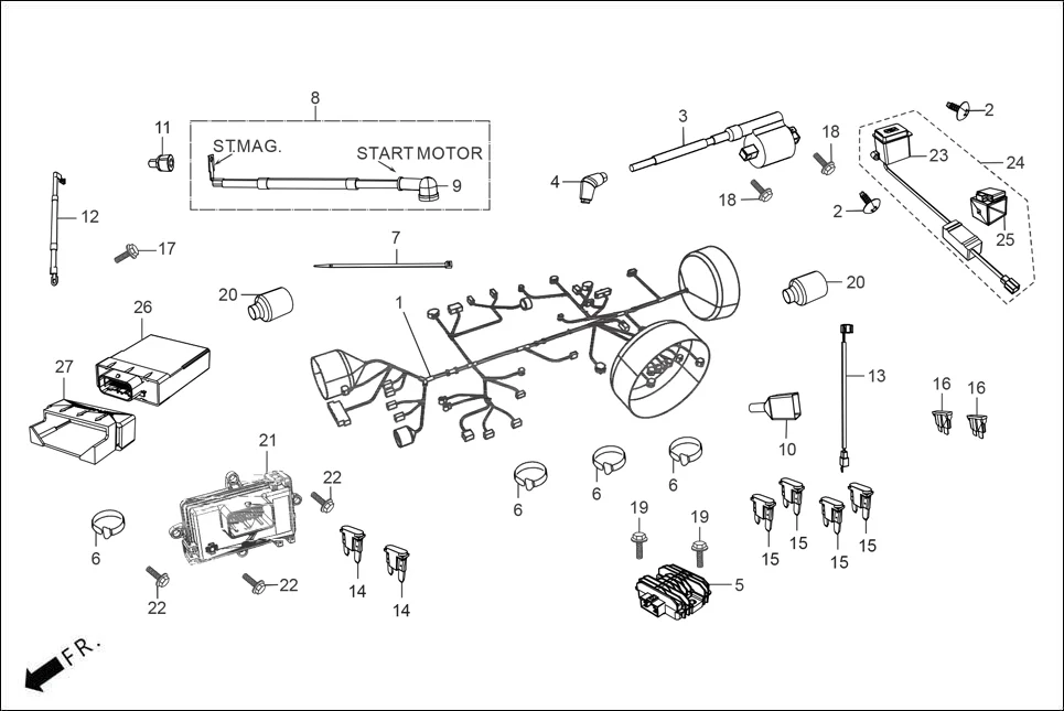F-24 ELECTRICALS(WIRE HARNESS/START CABLES) diagram showing ACRFA7F000000G