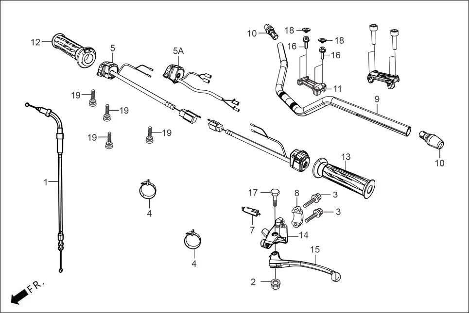 F-3B-BASE HANDLE &amp; HNDL COVER(HANDLE LEVER / SWITCH/ CABLES) assembly diagram for Hero XTREME 160R(JUNE,2025)