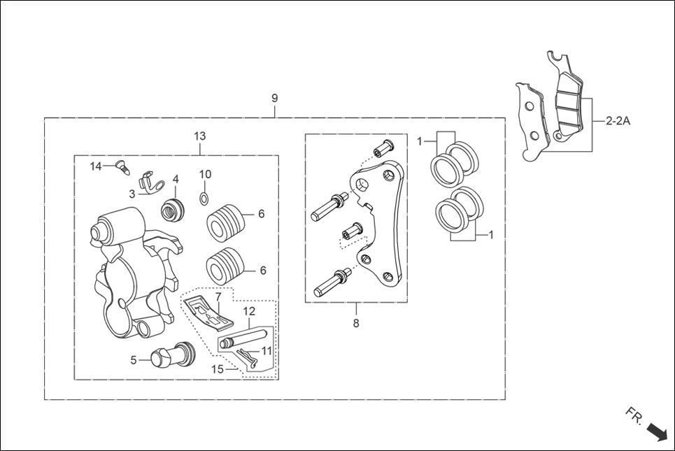 F-4B-PREMIUM FRONT BRAKE(CALIPER ASSY ‘R’ FR.) assembly diagram for Hero XTREME 160R(JUNE,2025)
