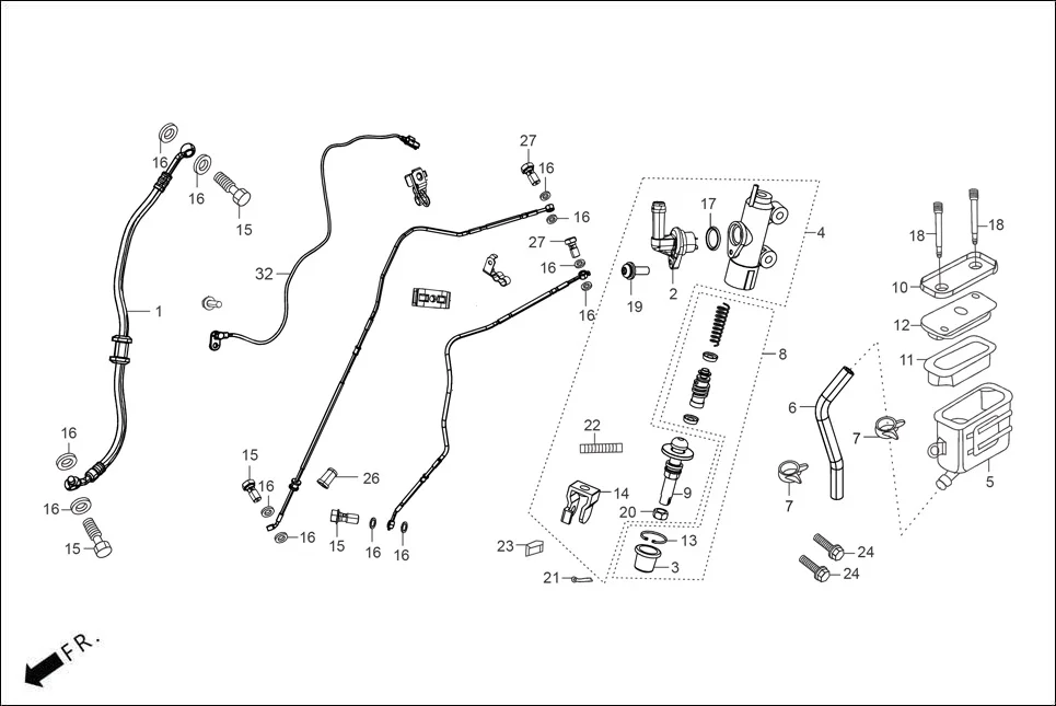 F-8-MID-BASE REAR BRAKE(MASTER CYL.)(DISC) assembly diagram for Hero XTREME 160R(JUNE,2025)