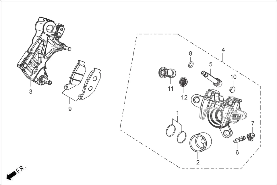 F-8A REAR BRAKE(CALIPER ASSY. REAR)(DISC) assembly diagram for Hero XTREME 160R(JUNE,2025)