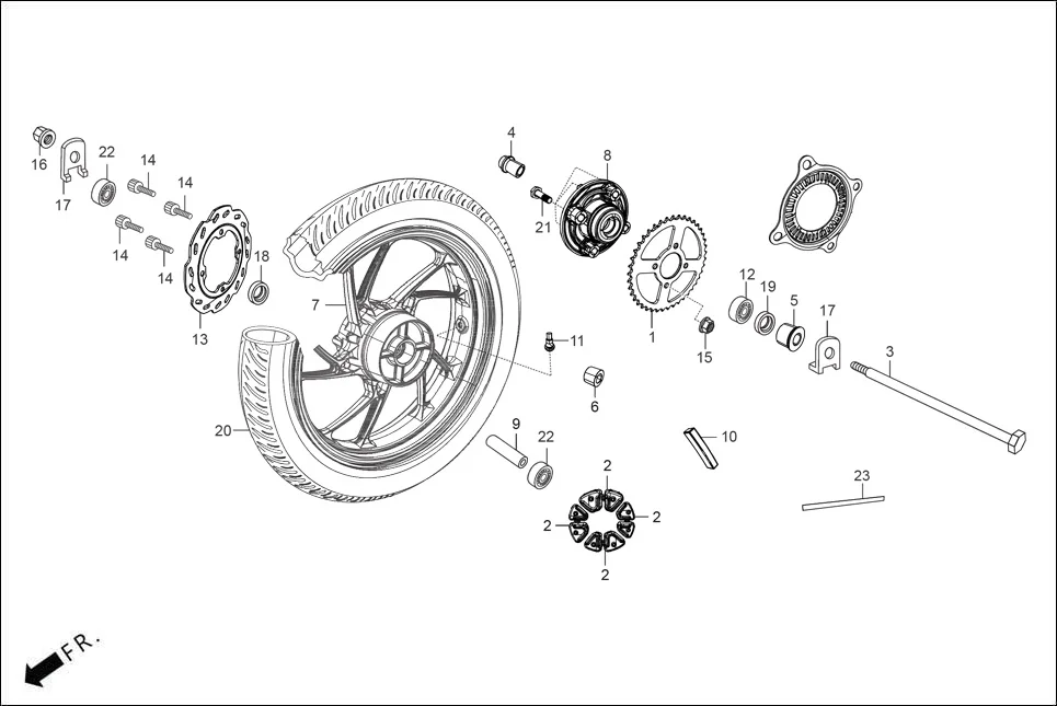 F-9-MID-BASE RR WHEEL /FLANGE ASSY. DRIVEN(DISC) assembly diagram for Hero XTREME 160R(JUNE,2025)