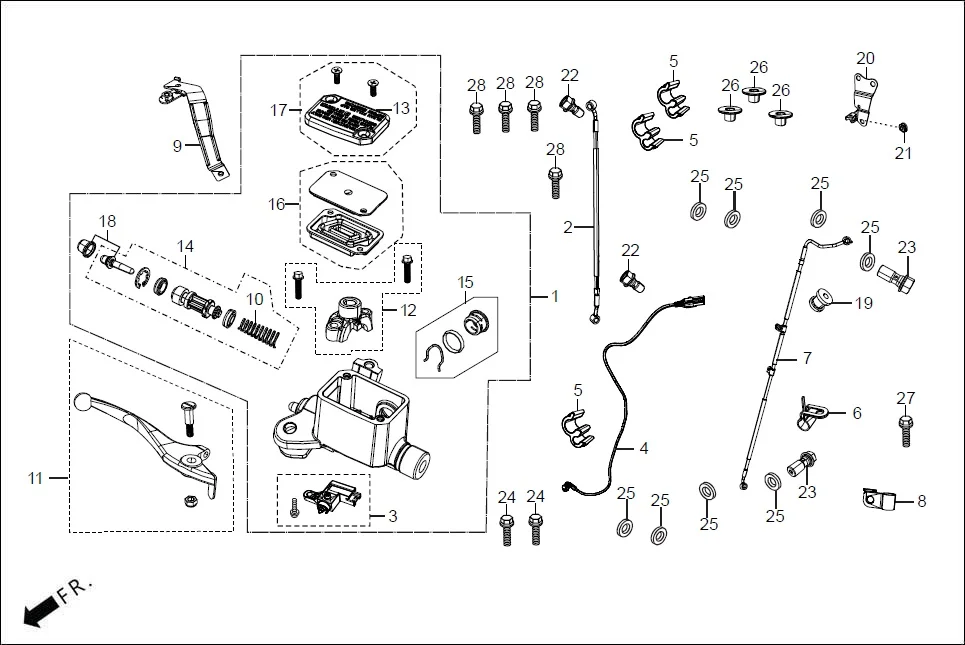 F-4A FRONT BRAKE (MASTER CYLINDER) diagram showing 38520-RAA-000