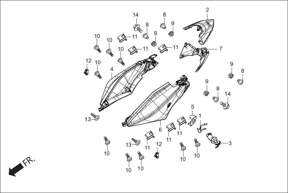 F-10A BODY COVER (R./L. COWLS) assembly diagram for Hero Xtreme 200S (May, 2019)