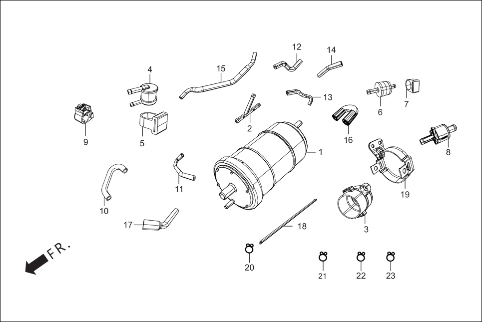 F-11A FUEL TANK (CANISTER ASSY.) assembly diagram for Hero Xtreme 200S (May, 2019)