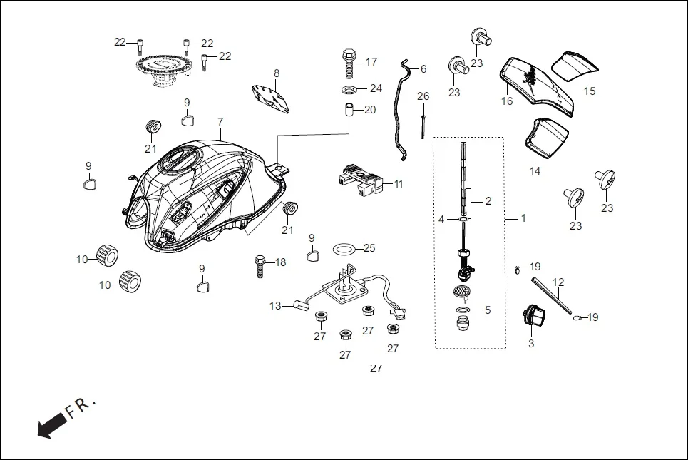 F-11 FUEL TANK assembly diagram for Hero Xtreme 200S (May, 2019)