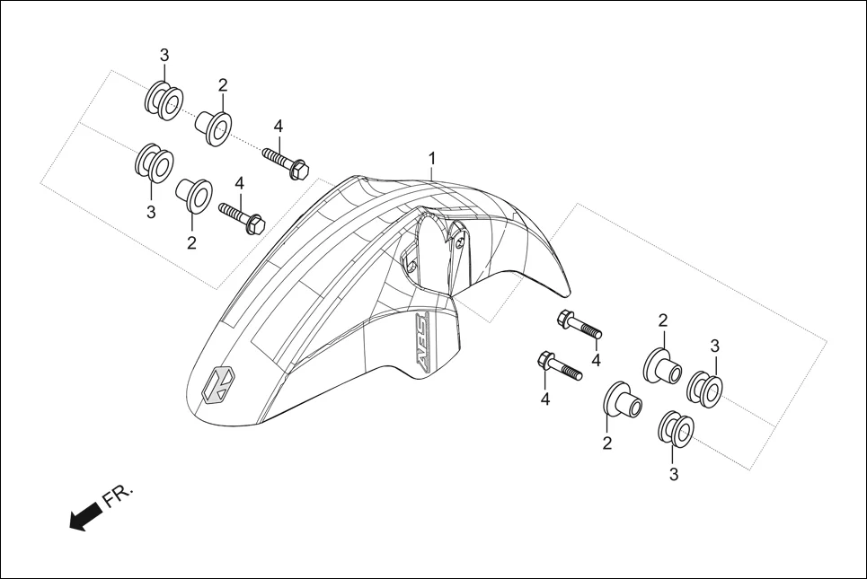 F-5 FRONT FENDER (ABS) assembly diagram for Hero Xtreme 200S (May, 2019)