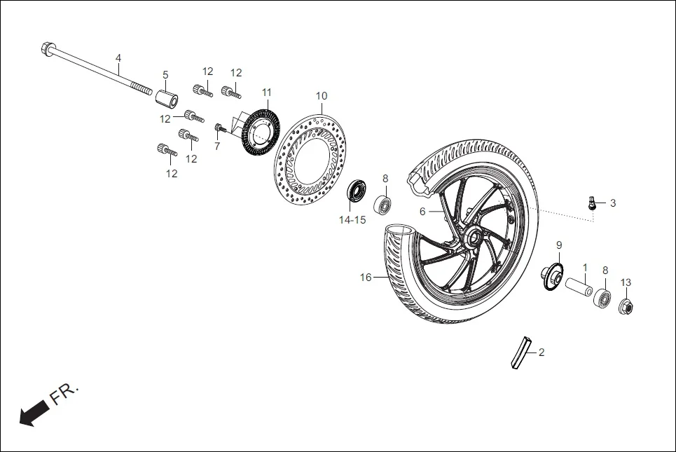 F-7 FRONT WHEEL assembly diagram for Hero Xtreme 200S (May, 2019)