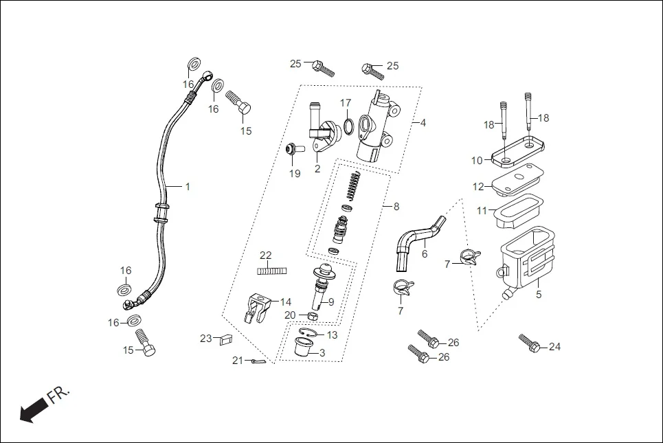 F-8 REAR BRAKE (MASTER CYL.) assembly diagram for Hero Xtreme 200S (May, 2019)
