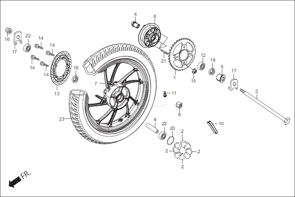 F-9 RR WHEEL /FLANGE ASSY. DRIVEN assembly diagram for Hero Xtreme 200S (May, 2019)