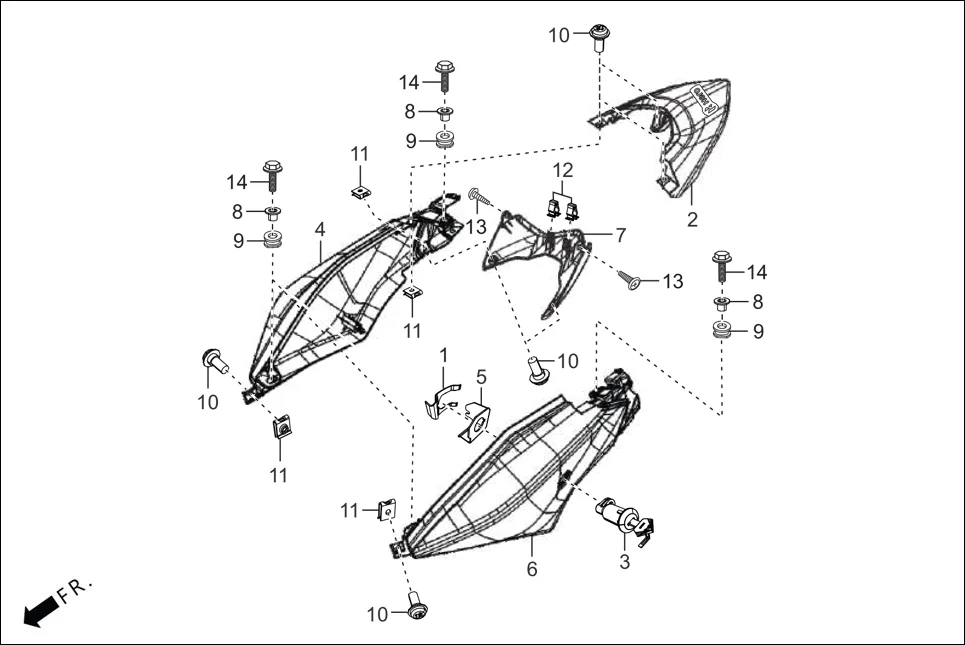 F-10A BODY COVER(R./L. COWLS) assembly diagram for Hero XTREME 200S FF BS-VI OBD II(Jul,2023)