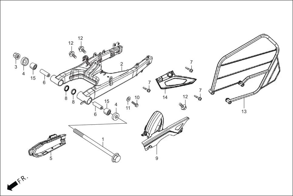 F-18A SWINGARM/GUARD SAREE/CHAIN CASE diagram showing 95701-08040-07