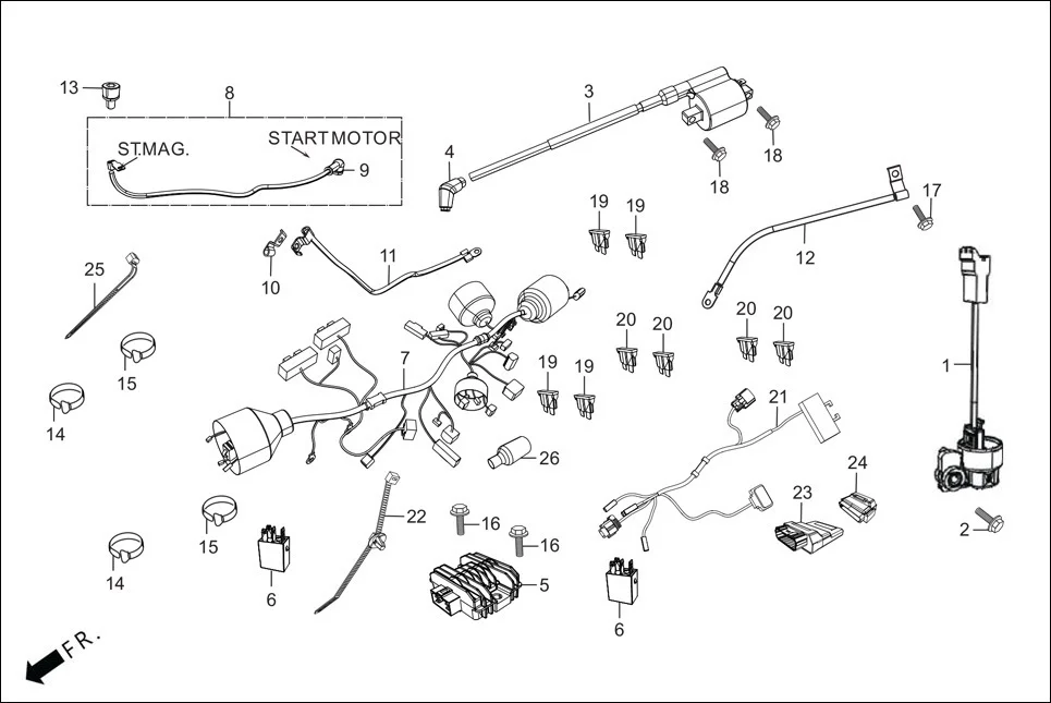F-24 ELECTRICALS(WIRE HARNESS/START CABLES) diagram showing 32413-KRY-970
