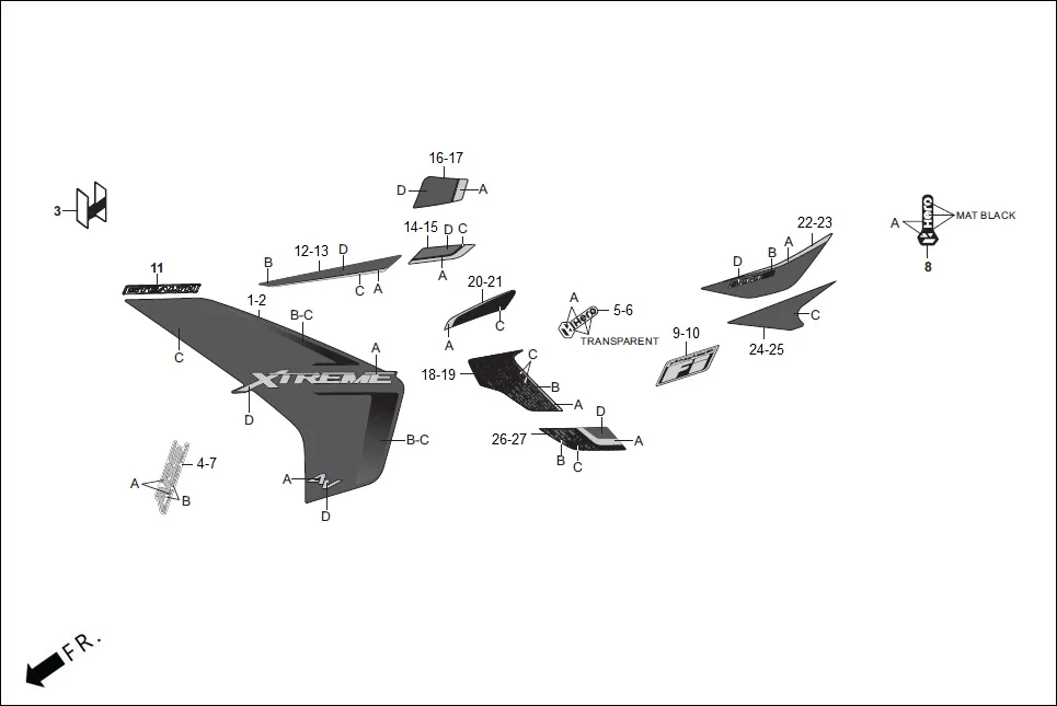 F-27 STRIPE/ MARKS diagram showing 86830-AAF-400