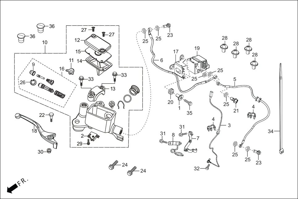 F-4A FRONT BRAKE(MASTER CYLINDER) diagram showing 45513-HA2-006L