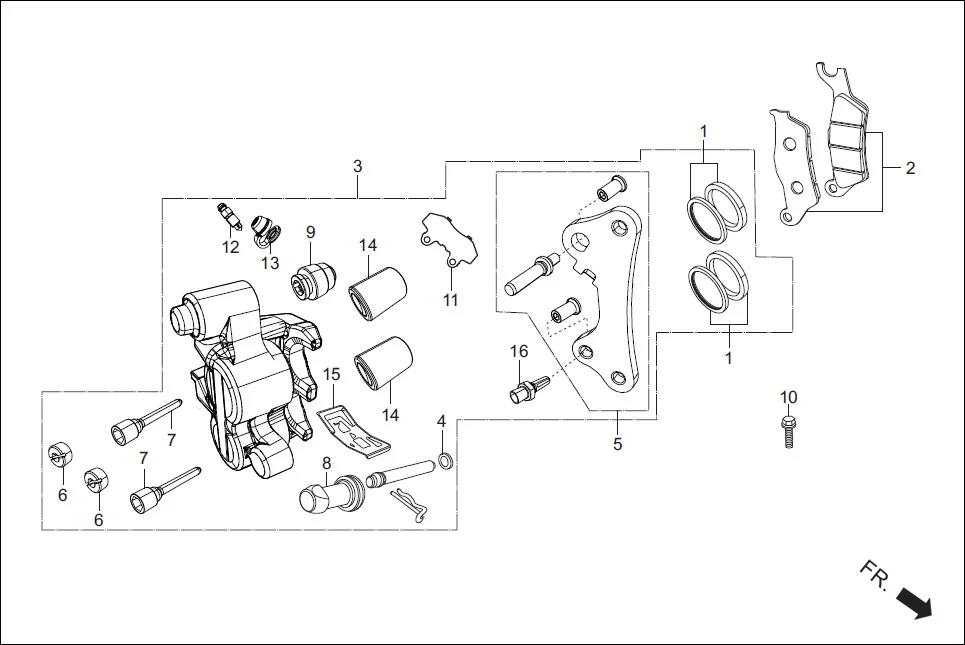 F-4B FRONT BRAKE(CALIPER ASSY ‘R’ FR.) diagram showing 45108-ML4-006L