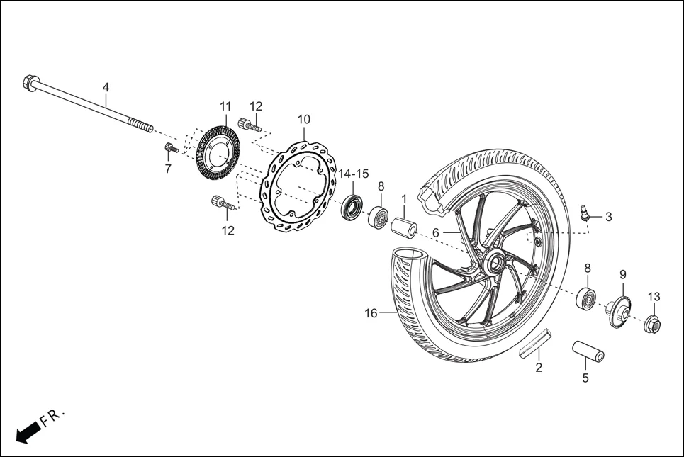 F-7 FRONT WHEEL diagram showing 45251-ABZ-010
