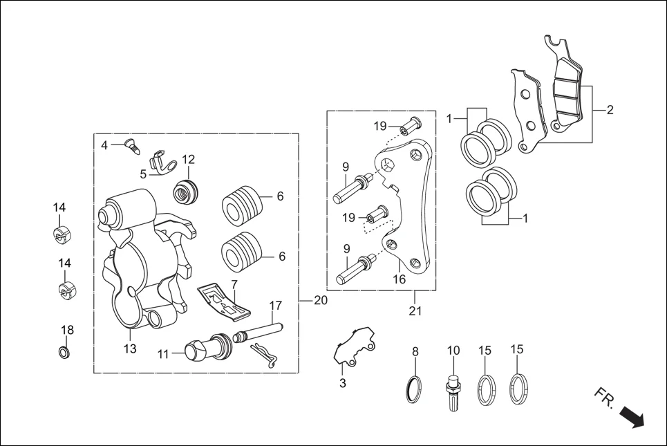 F-4B FRONT BRAKE (CALIPER ASSY ‘R’ FR.) diagram showing 45108-ML4-006L