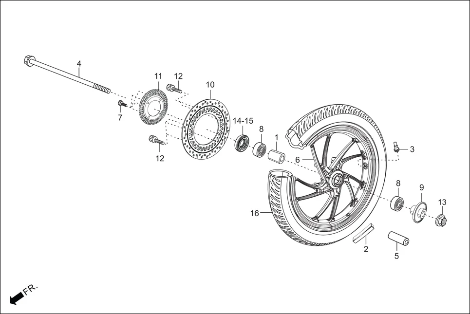 F-7 FRONT WHEEL diagram showing 90105-KL8-741